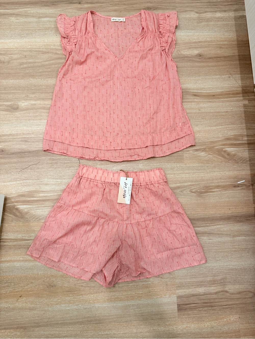 Blush pink boutique Two-Piece Flutter Sleeve Top & Shorts Set